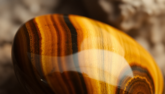 Close-up of polished tiger's eye stone showing rich golden and brown layers for history of tiger's eye stone