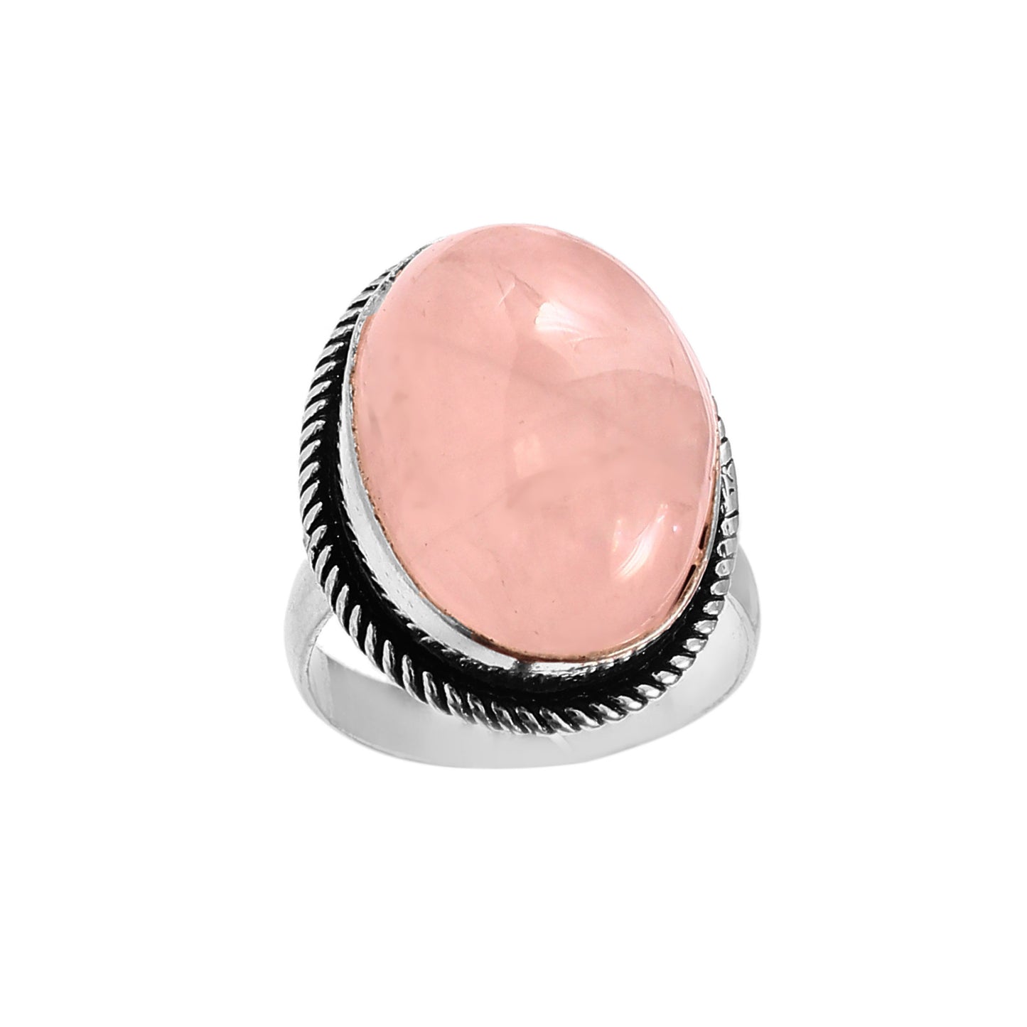 CRYSTCOP German silver rose quartz jewelry ring with an elegant oval pink stone setting