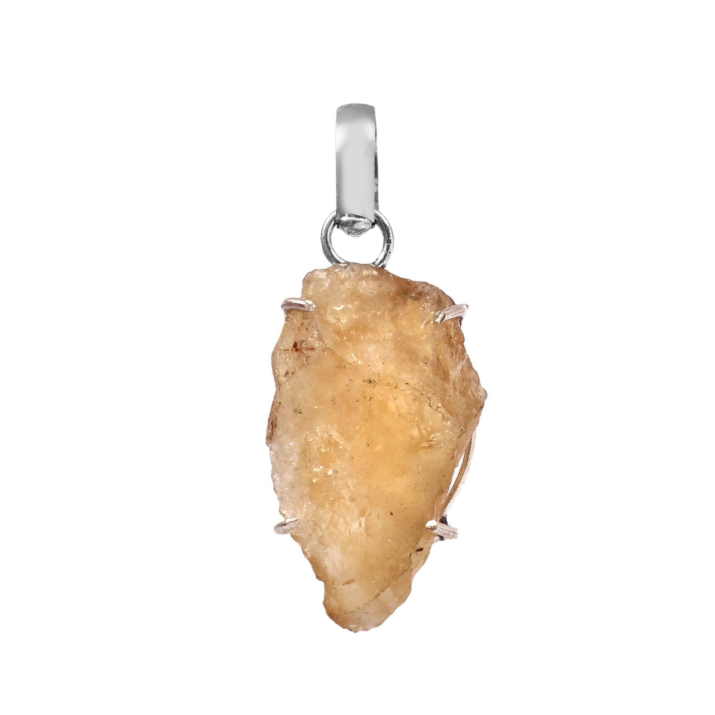CRYSTCOP natural citrine pendant with raw yellow stone set in silver prong setting