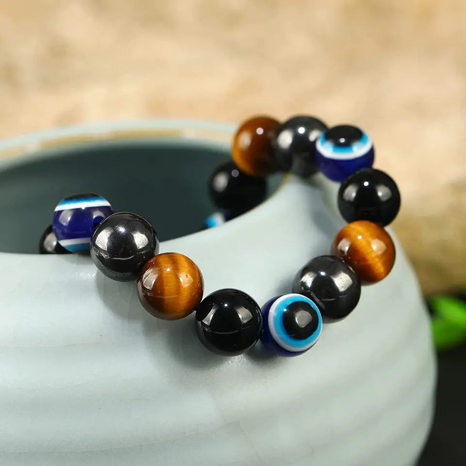 8mm protection bracelet featuring a mix of black and colorful beads for added style and protection