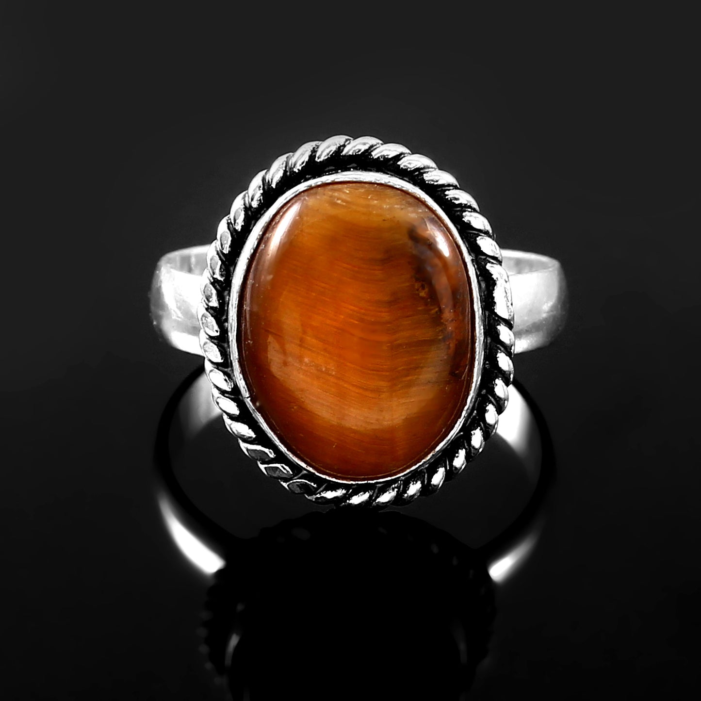 CRYSTCOP German Silver Tiger's Eye Ring for Elegance