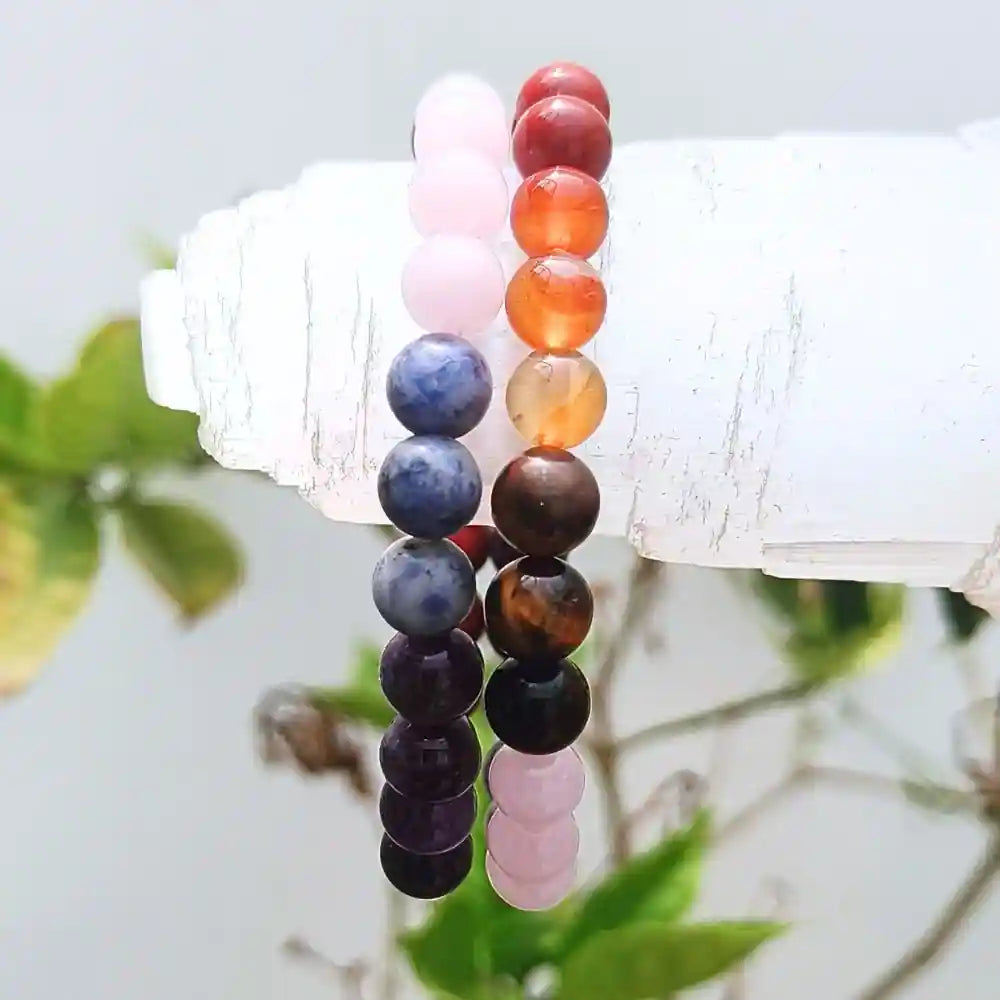 CRYSTCOP gemstone chakra bracelet featuring multicolored natural stone beads for energy balancing