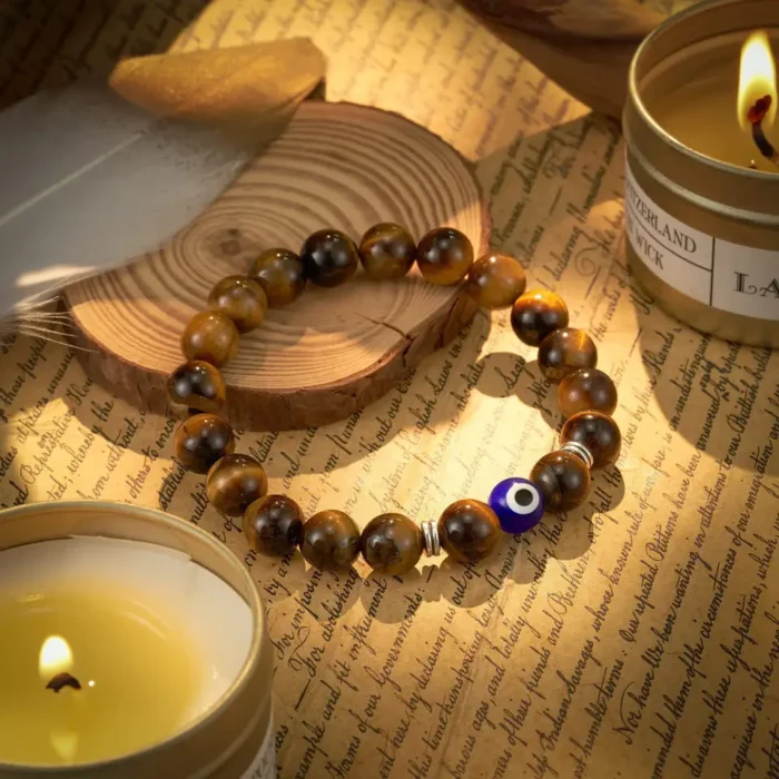 CRYSTCOP - TIGER'S EYE WITH EVIL EYE BRACELET