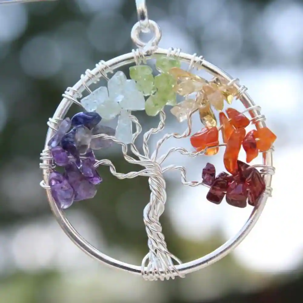 Silver Plated Tree of Life Meditation Chakra Pendant Necklace